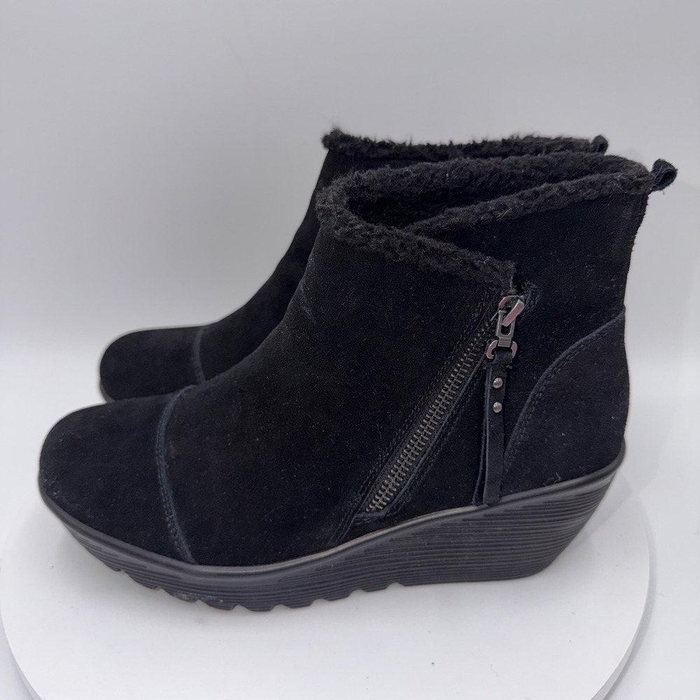 Skechers Parallel Double Trouble Black Suede Wedge Ankle Boots Womens 10
